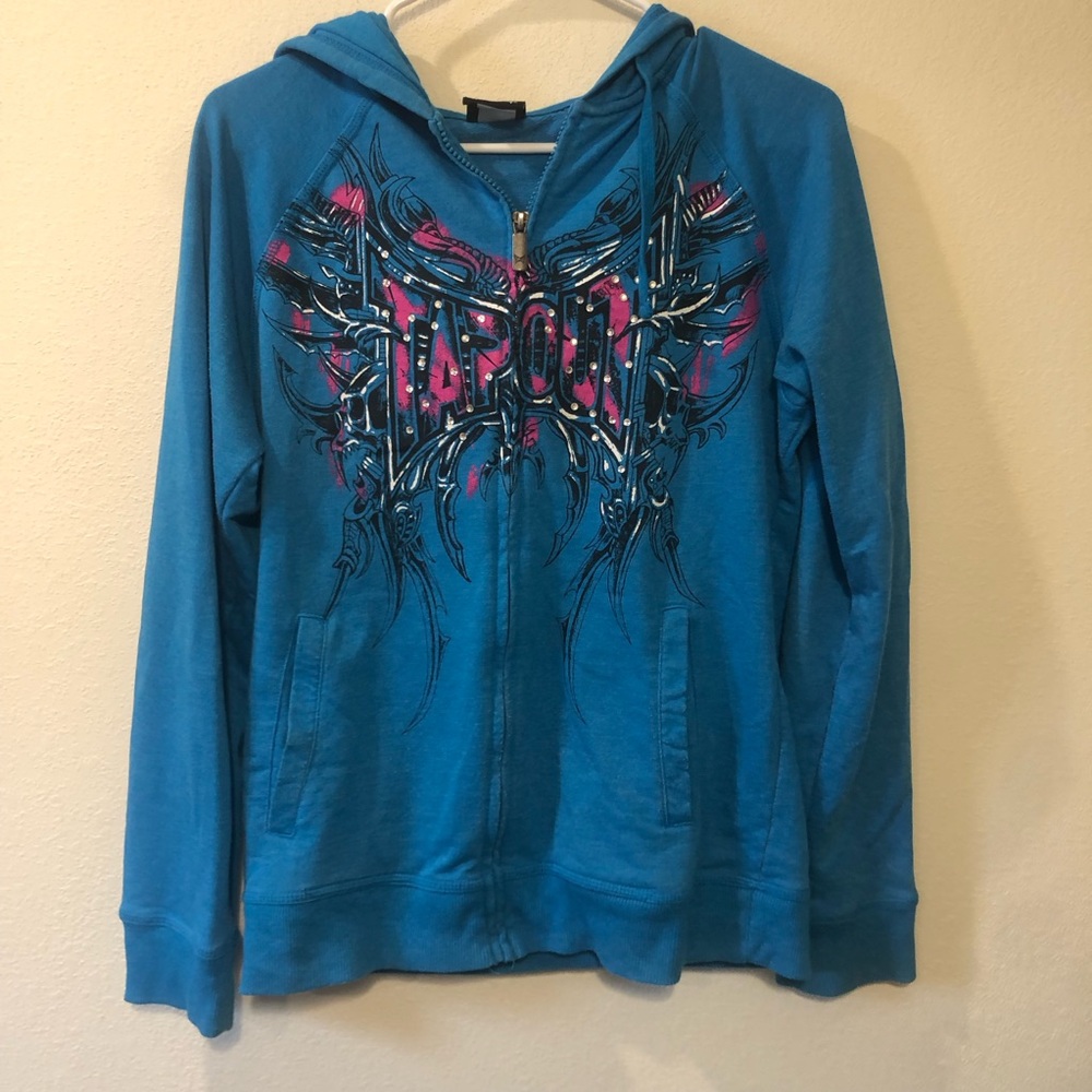 Vintage Y2k TapOut zipup hoodie - rhinestones - large